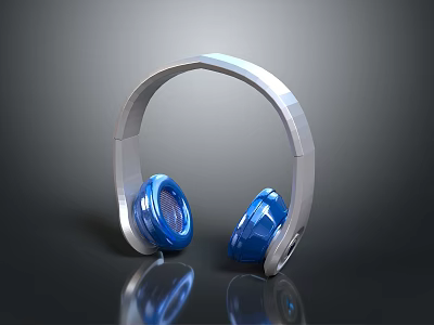 Stylish Silver and Blue Headphones With Reflective Surface And Modern Design 3d model