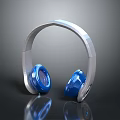 Stylish Silver and Blue Headphones With Reflective Surface And Modern Design