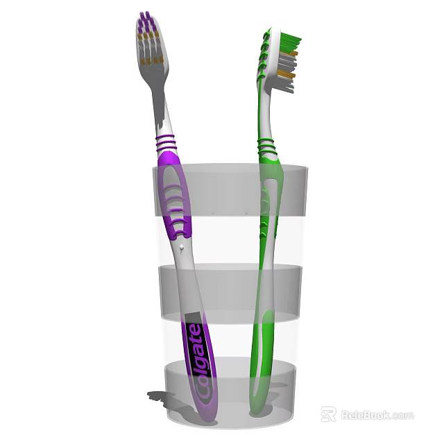 Colorful Toothbrushes In Transparent Cup For Daily Washing Use 3d model 