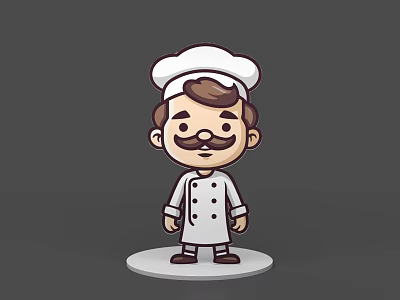 Cartoon Chef Game And Movie Character With White Hat Mustache And Uniform Standing On Base 3d model