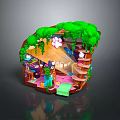 Charming Treehouse Scenery With Green Vines Wooden Structure And Pink Interior
