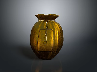 Golden Metallic Decorative Vase With Textured Surface And Ornate Design 3d model