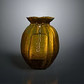 Golden Metallic Decorative Vase With Textured Surface And Ornate Design