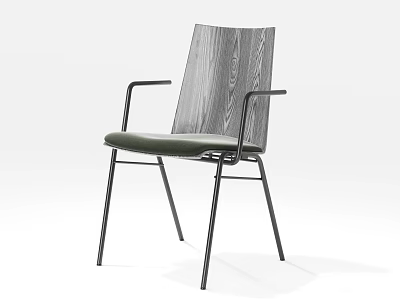 Modern Minimalist Dining Chair With Wooden Backrest Green Cushion And Black Metal Legs 3d model