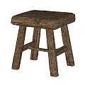 Natural Rustic Wooden Stool With Textured Surface And Crossbar Leg Support