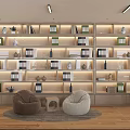 Library Bookcase Service Desk Reading Table and Chair Combination Sofa Coffee Table Combination 3d model