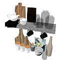 Stylish Kitchenware Display With Wooden Cutting Boards Hanging Mugs Glass Jars And Ceramic Bowl