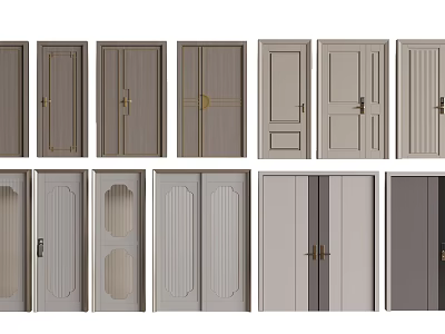Various Modern Hinged Doors With Different Panel Designs And Metal Handles 3d model