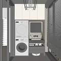 Modern Home Balcony Laundry Area With Washing Machine Dryer Sink Mirror Blinds and Plant