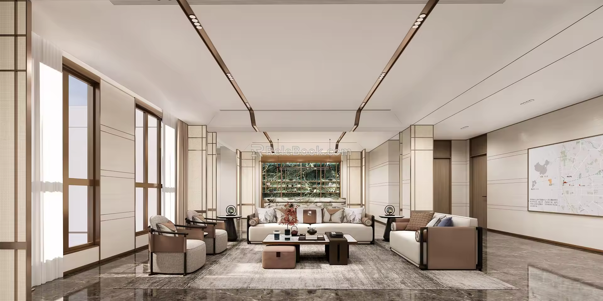 New Chinese Reception Area Coffee Area Rest Waiting Area 3d model