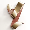Golden Ribbon Wall Decor with Curled Shapes and Mesh Texture