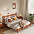 Cozy Bedroom Double Bed With Wooden Headboard Gray Sheets Colorful Pillows Nightstands And Plant
