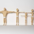 Wooden Male Mannequins With Stretched Arms Wearing White Loincloths Three Adult And One Child Sizes