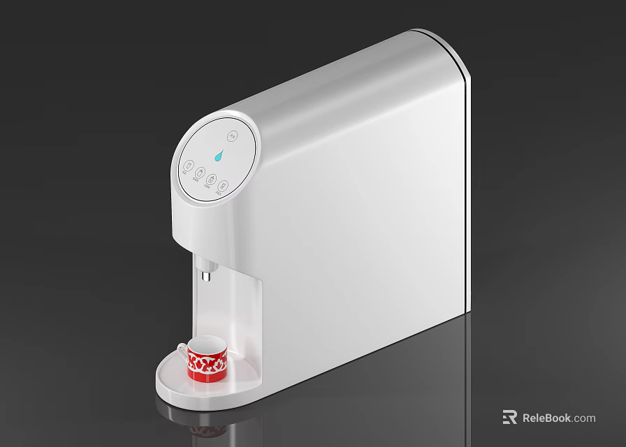 Modern White Public Water Dispenser With Digital Display Control Button And Red Cup 3d model 