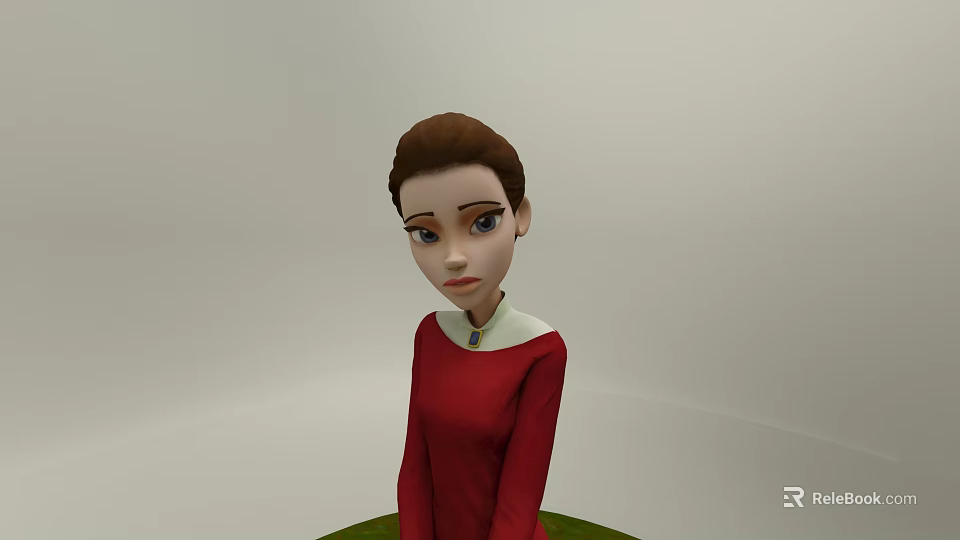 3D Animated Game Character With Brown Hair Red Top And White Collar 3d model 