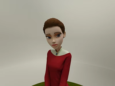 3D Animated Game Character With Brown Hair Red Top And White Collar 3d model