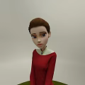 3D Animated Game Character With Brown Hair Red Top And White Collar