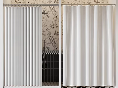 White Pleated Shower Curtains For Bathroom Decor And Shower Area Design 3d model
