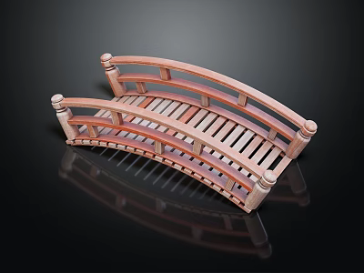 Wooden Arched Bridge Model With Railings And Slatted Deck Design 3d model