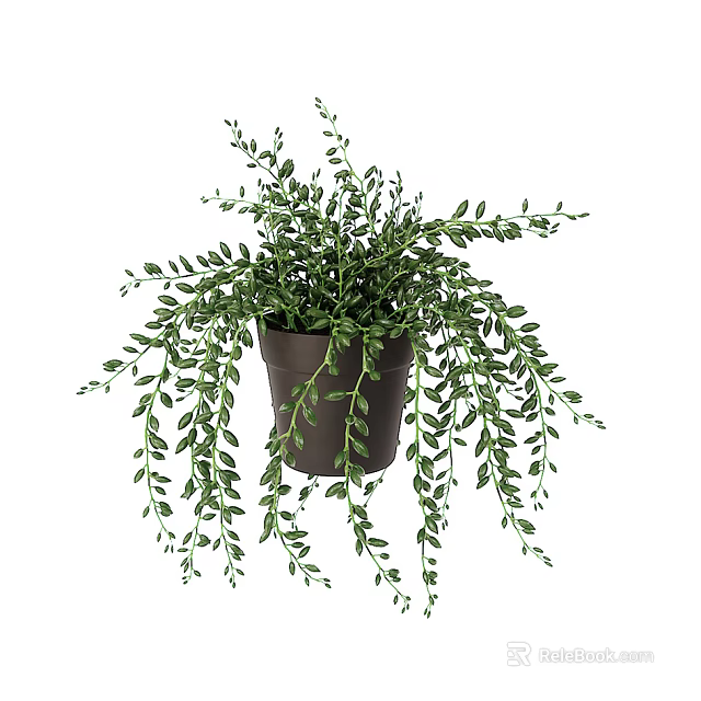 Indoor Decorative Bonsai Potted Plant with Hanging Green Leaves in Brown Pot 3d model 