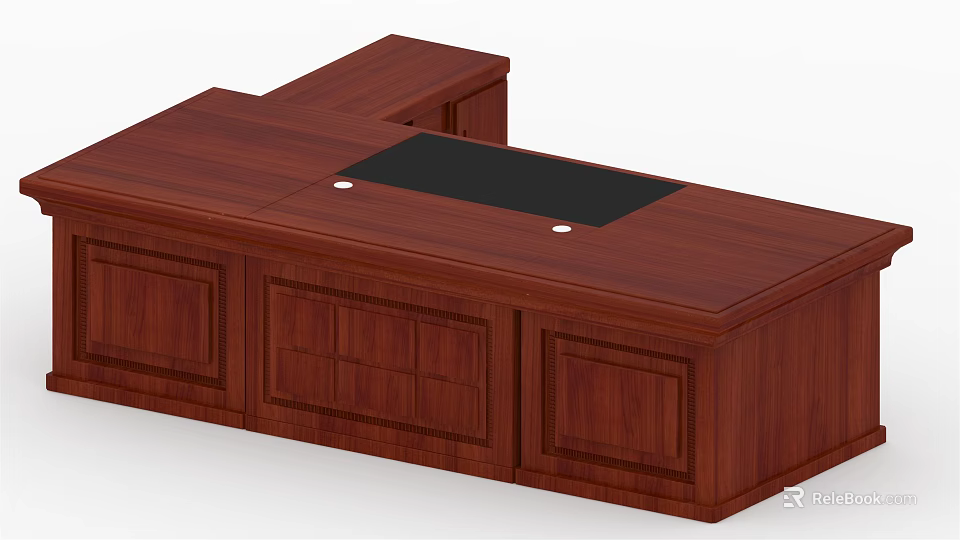 Classic Wooden Office Desk With Solid Wood Construction Black Tabletop And Storage Drawers 3d model 