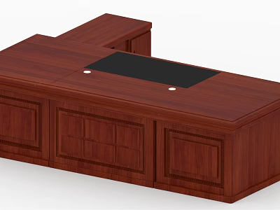 Classic Wooden Office Desk With Solid Wood Construction Black Tabletop And Storage Drawers 3d model