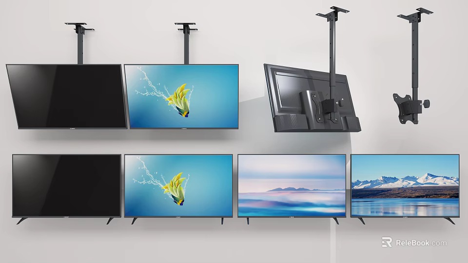 Modern Televisions With Wall Mounted And Stand Designs And Scenic Screen Displays 3d model 