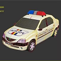 White Police Car With Red And Blue Emergency Lights POLICE Logo And Stripes