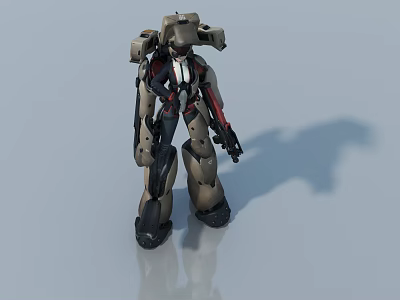 Sci Fi Armored Mech Robot With Weapon In Standing Pose Gray Black Red 3d model