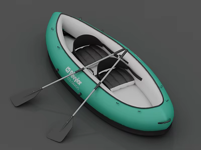 Green Sevylor Inflatable Boat With Two Seats And Paddles For Water Trips 3d model
