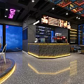 Modern Restaurant Interior With Neon Lights Colorful Seats And Art Sculptures Design