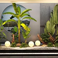 Modern Indoor Plant Combination With Large Leaf Plants Small Greenery Round Lights And Stone Decor