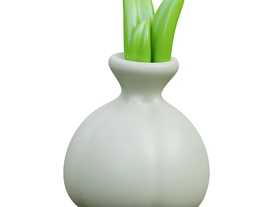 Garlic Shaped Vase With Fresh Green Leaves For Kitchen Decoration 3d model
