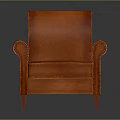 Modern Orange Leather Single Sofa With Curved Armrests And Wooden Legs Design