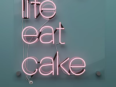 Stylish Decorative Neon Lights Spell Life Eat Cake On Light Blue Background 3d model