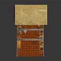 Cartoon Wooden Store Scene With Double Doors Barrels Shelves And Red Checkered Carpet