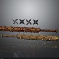 Two Spiked Clubs With Sharp Spikes And Four Throwing Stars Combat Weapons