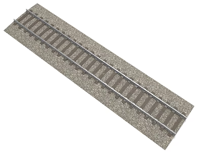 Detailed Model Railroad Straight Track Section with Gravel Bed and Metal Rails 3d model