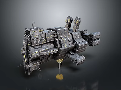 Detailed Sci Fi Spaceship Model With Metallic Texture Modular Structure Weapon Systems And Bottom Glow 3d model