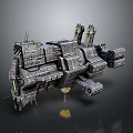 Detailed Sci Fi Spaceship Model With Metallic Texture Modular Structure Weapon Systems And Bottom Glow