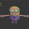 Minion Animated Character 3D Model With Yellow Body Goggles Blue Overalls And Outstretched Arms