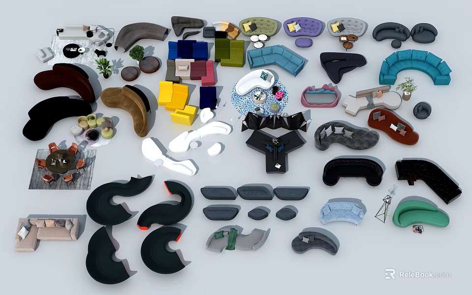 Modern Modular Sectional Sofa With Various Colors Styles And Comfortable Fabric Cushions 3d model