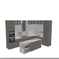 Modern Kitchen Interior With Gray Cabinets Marble Countertops Island And Wine Storage