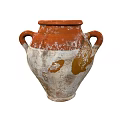 Vintage Ceramic Jar With Two Handles And Reddish Brown White Weathered Surface 3d model
