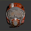Red Worn Weapon Tactical Helmet With Scratched Goggles And Rossi Logo