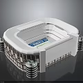 Modern White Stadium Design With Striped Columns Seating Stands LED Screen And Football Field