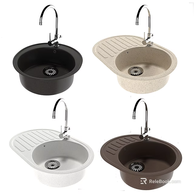 Kitchen Sinks In Various Colors With Drainer Board And Faucet Design 3d model 