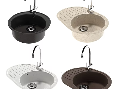 Kitchen Sinks In Various Colors With Drainer Board And Faucet Design 3d model
