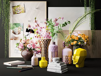 Modern vase ornaments floral furnishings flower arrangement hanging picture combination 3d model
