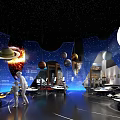 Space Science Exhibition With Hanging Planets Starry Sky And Interactive Displays For Visitors 3d model